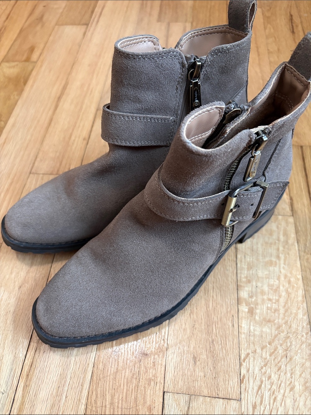 Blondo Suede Ankle Boots with Buckle - Taupe